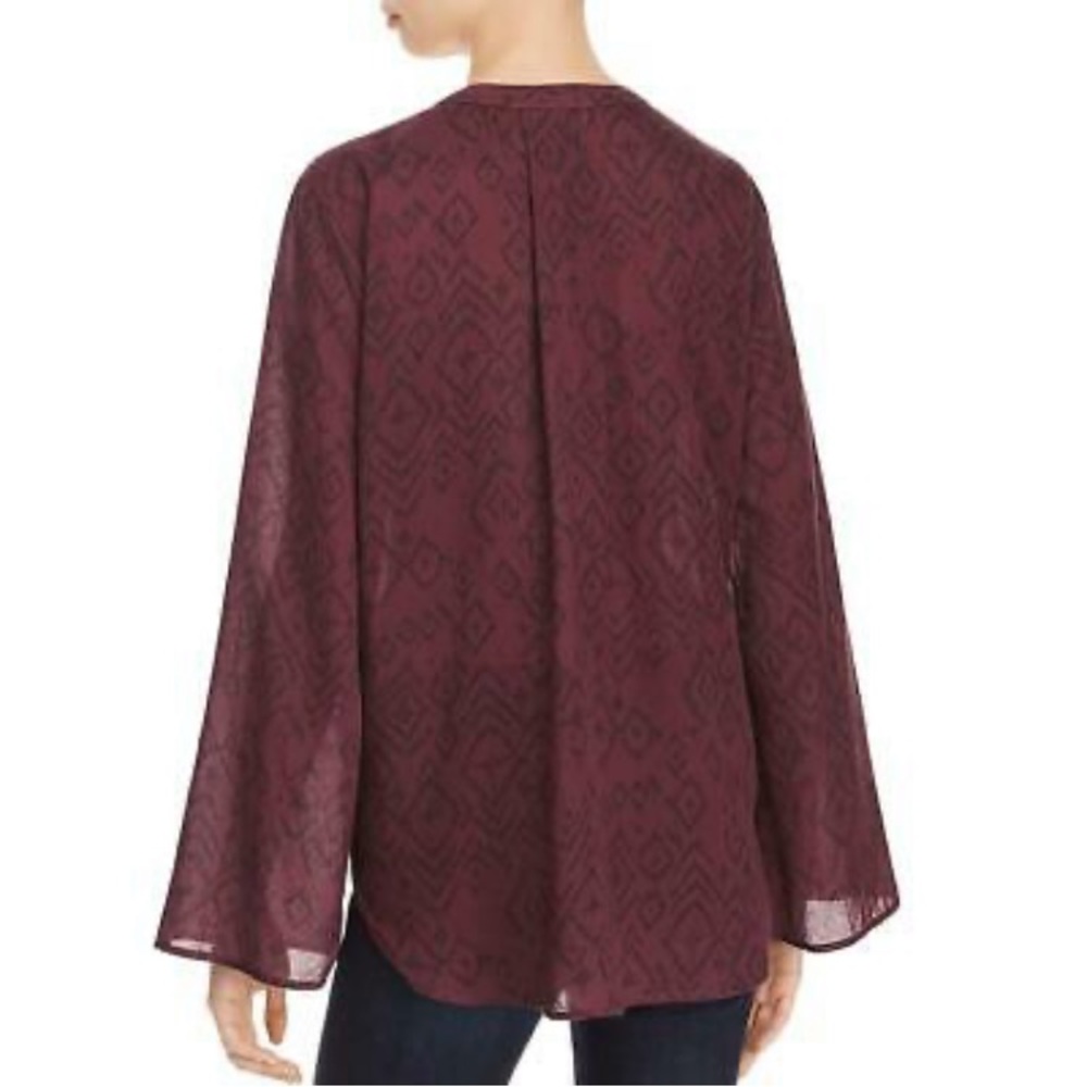 Side Stitch Red Printed Hi-low Hem Blouse Top - Picture 2 of 7